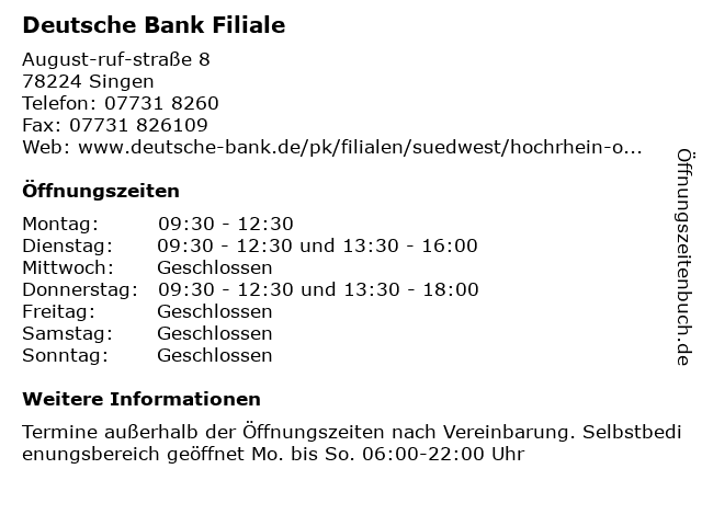 ᐅ Offnungszeiten Deutsche Bank Filiale August Ruf Strasse 8