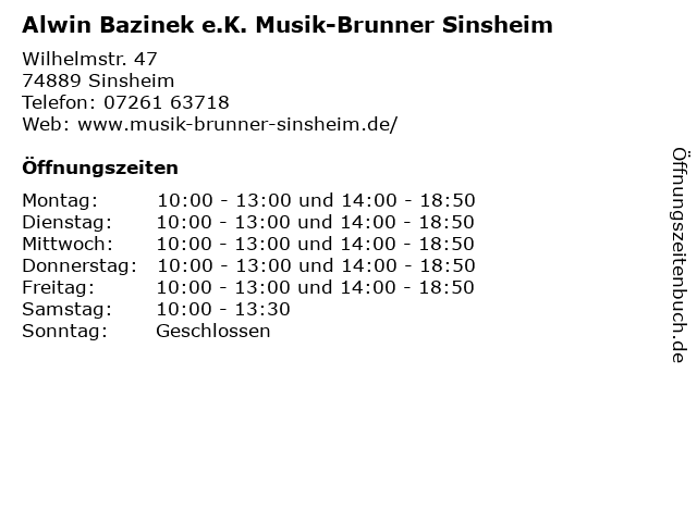 Alwin Bazinek e.K. Musik-Brunner Sinsheim in Sinsheim: Adresse und Öffnungszeiten