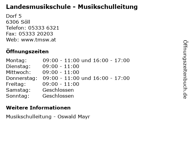 Landesmusikschule - Musikschulleitung in Söll: Adresse und Öffnungszeiten