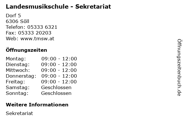 Landesmusikschule - Sekretariat in Söll: Adresse und Öffnungszeiten