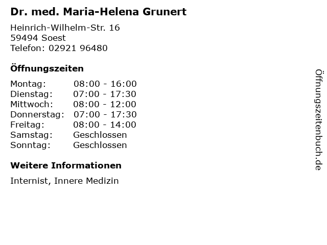Dr. med. Maria-Helena Grunert in Soest: Adresse und Öffnungszeiten