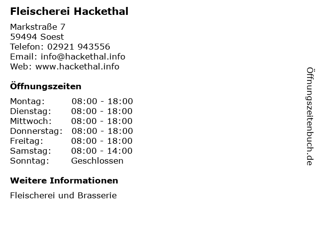 Fleischerei Hackethal in Soest: Adresse und Öffnungszeiten