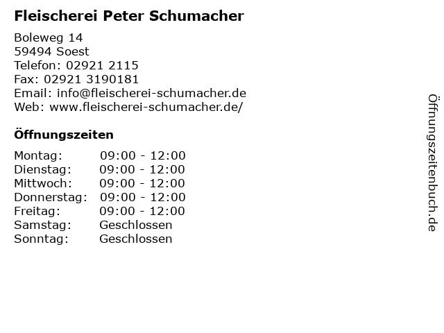 Fleischerei Peter Schumacher in Soest: Adresse und Öffnungszeiten