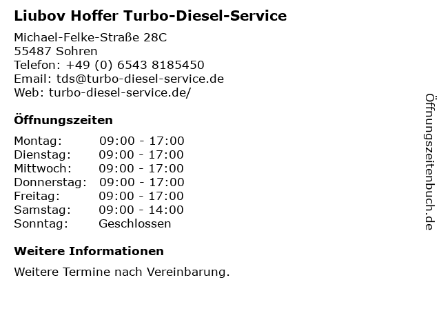 Liubov Hoffer Turbo-Diesel-Service in Sohren: Adresse und Öffnungszeiten