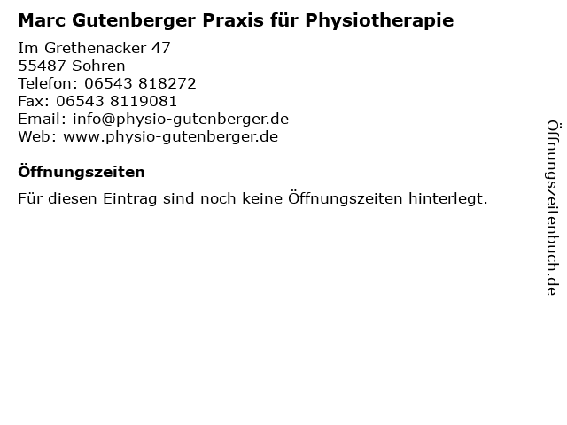 Marc Gutenberger Praxis für Physiotherapie in Sohren: Adresse und Öffnungszeiten
