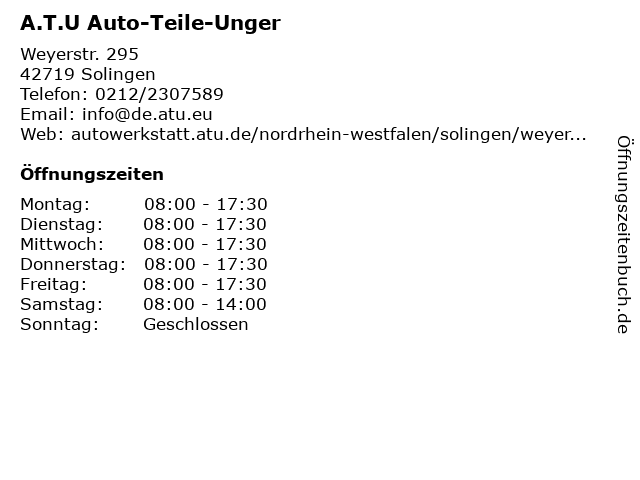 A.T.U Auto-Teile-Unger in Solingen: Adresse und Öffnungszeiten