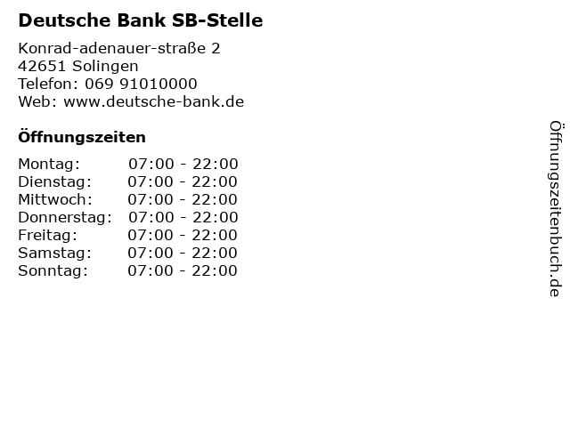 Deutsche Bank SB-Stelle in Solingen: Adresse und Öffnungszeiten