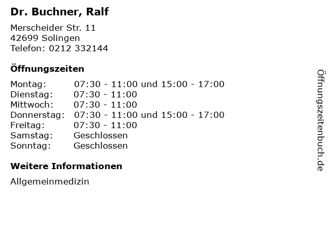 Dr. Buchner, Ralf in Solingen: Adresse und Öffnungszeiten