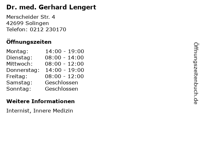 Dr. med. Gerhard Lengert in Solingen: Adresse und Öffnungszeiten