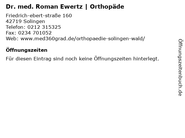 Dr. med. Roman Ewertz | Orthopäde in Solingen: Adresse und Öffnungszeiten