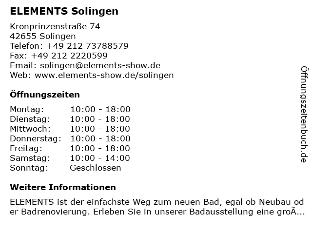 ELEMENTS Solingen in Solingen: Adresse und Öffnungszeiten
