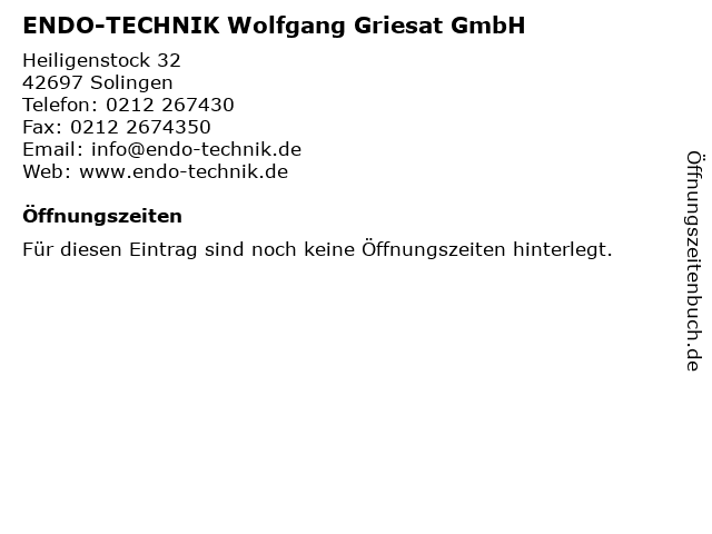 ENDO-TECHNIK Wolfgang Griesat GmbH in Solingen: Adresse und Öffnungszeiten