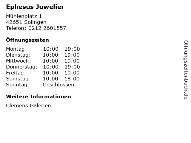 Ephesus Juwelier in Solingen: Adresse und Öffnungszeiten