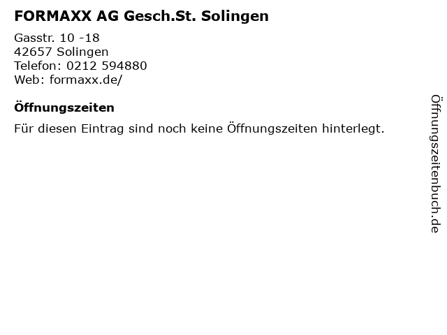 FORMAXX AG Gesch.St. Solingen in Solingen: Adresse und Öffnungszeiten