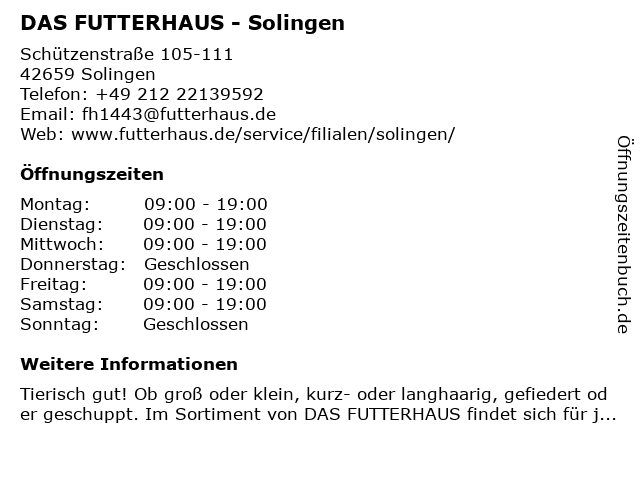 Futterhaus in Solingen: Adresse und Öffnungszeiten