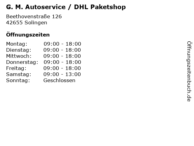 G. M. Autoservice / DHL Paketshop in Solingen: Adresse und Öffnungszeiten