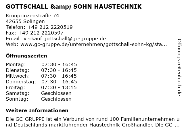 GOTTSCHALL & SOHN HAUSTECHNIK in Solingen: Adresse und Öffnungszeiten
