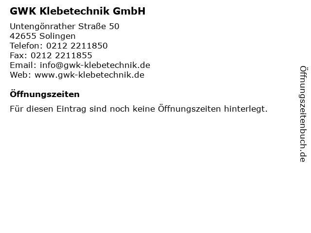 GWK Klebetechnik GmbH in Solingen: Adresse und Öffnungszeiten