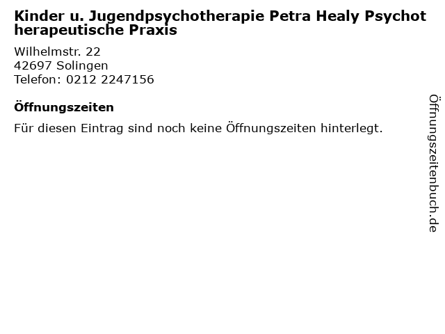 Kinder u. Jugendpsychotherapie Petra Healy Psychotherapeutische Praxis in Solingen: Adresse und Öffnungszeiten
