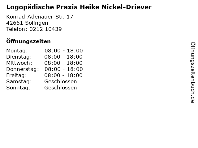 Logopädische Praxis Heike Nickel-Driever in Solingen: Adresse und Öffnungszeiten