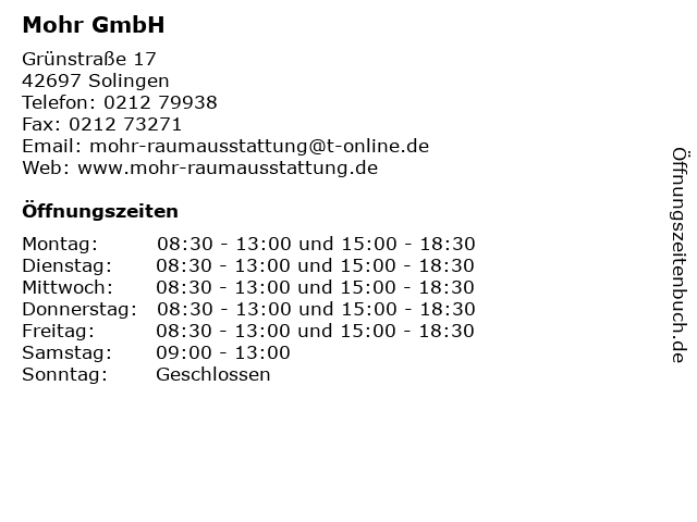 Mohr GmbH in Solingen: Adresse und Öffnungszeiten
