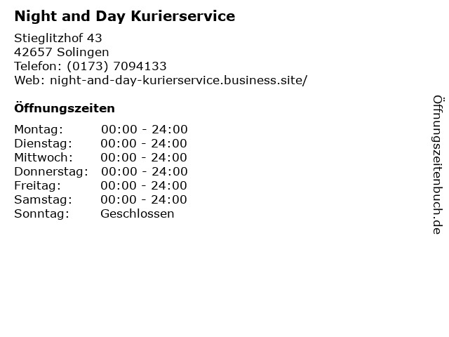 Night and Day Kurierservice in Solingen: Adresse und Öffnungszeiten