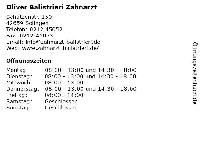 Oliver Balistrieri Zahnarzt in Solingen: Adresse und Öffnungszeiten