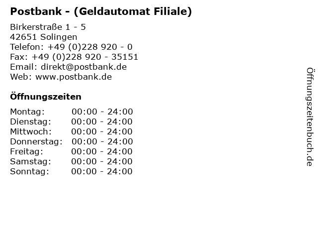 Postbank - (Geldautomat Filiale) in Solingen: Adresse und Öffnungszeiten