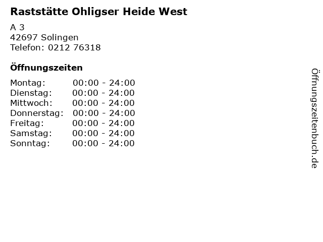 Raststätte Ohligser Heide West in Solingen: Adresse und Öffnungszeiten