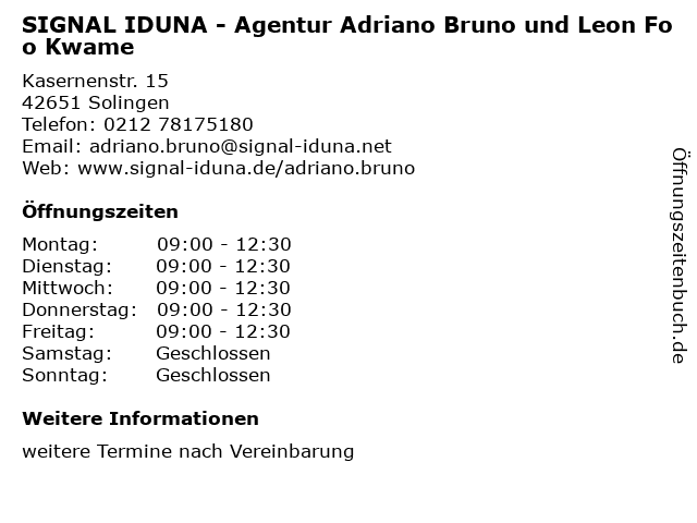SIGNAL IDUNA - Agentur Adriano Bruno und Leon Foo Kwame in Solingen: Adresse und Öffnungszeiten