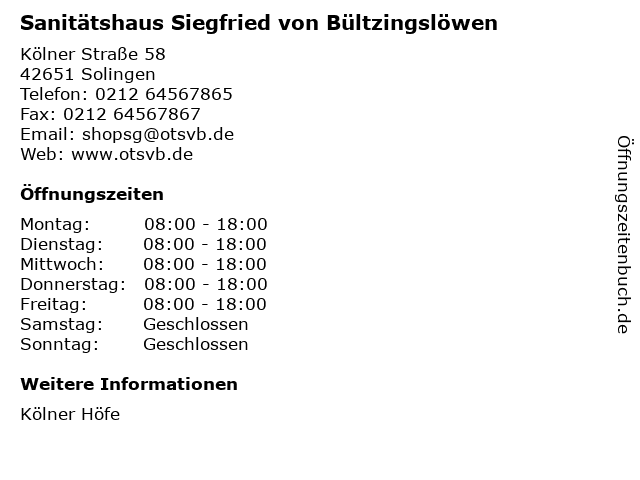 Sanitätshaus Siegfried von Bültzingslöwen in Solingen: Adresse und Öffnungszeiten