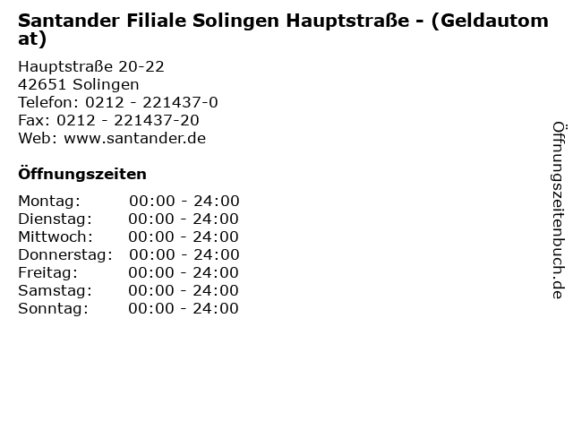 Santander Filiale Solingen Hauptstraße - (Geldautomat) in Solingen: Adresse und Öffnungszeiten