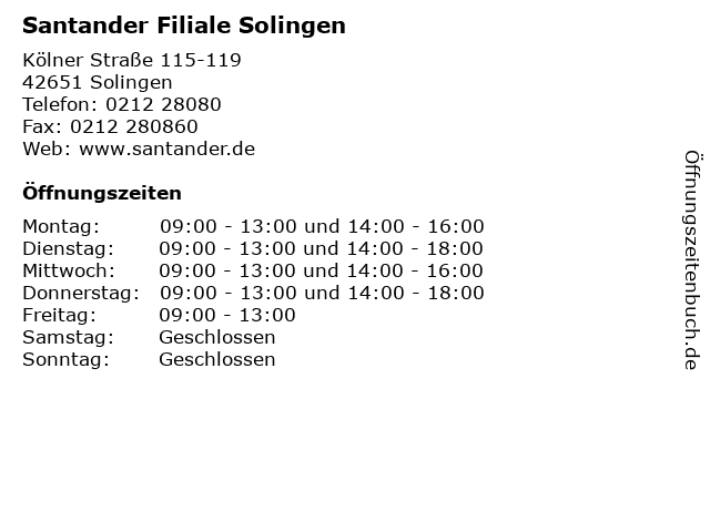 Santander Filiale Solingen in Solingen: Adresse und Öffnungszeiten