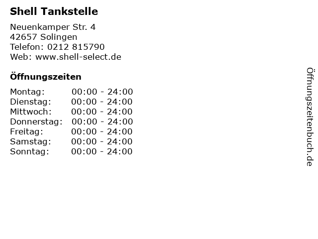 Shell Tankstelle in Solingen: Adresse und Öffnungszeiten