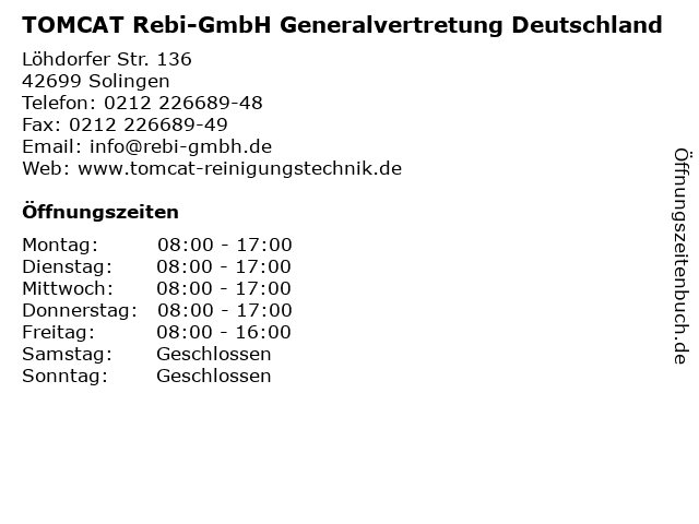 TOMCAT Rebi-GmbH Generalvertretung Deutschland in Solingen: Adresse und Öffnungszeiten