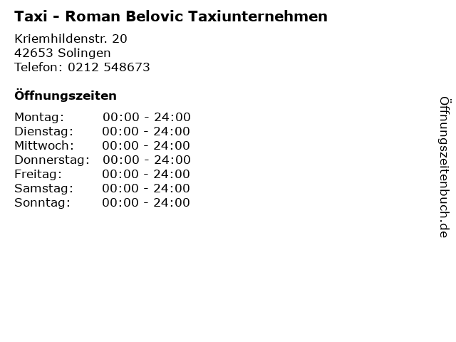 Taxi - Roman Belovic Taxiunternehmen in Solingen: Adresse und Öffnungszeiten