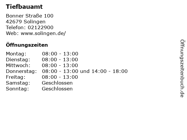 Tiefbauamt in Solingen: Adresse und Öffnungszeiten