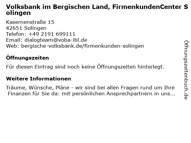 Volksbank Remscheid-Solingen eG (Geldautomat) in Solingen: Adresse und Öffnungszeiten