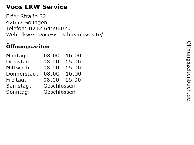 Voos LKW Service in Solingen: Adresse und Öffnungszeiten