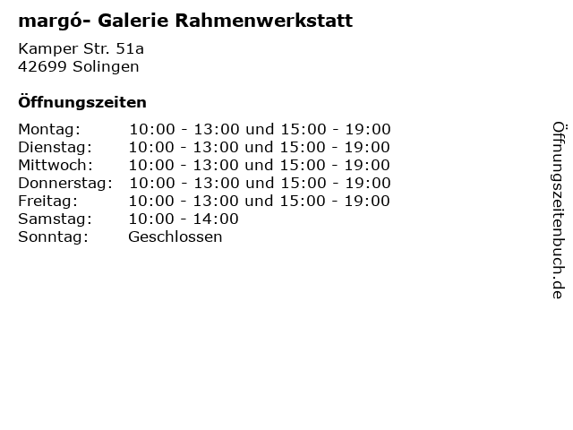 margó- Galerie Rahmenwerkstatt in Solingen: Adresse und Öffnungszeiten