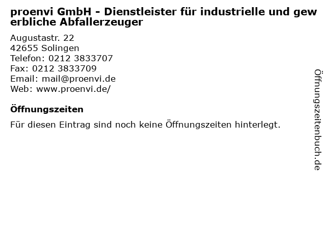 proenvi GmbH - Dienstleister für industrielle und gewerbliche Abfallerzeuger in Solingen: Adresse und Öffnungszeiten