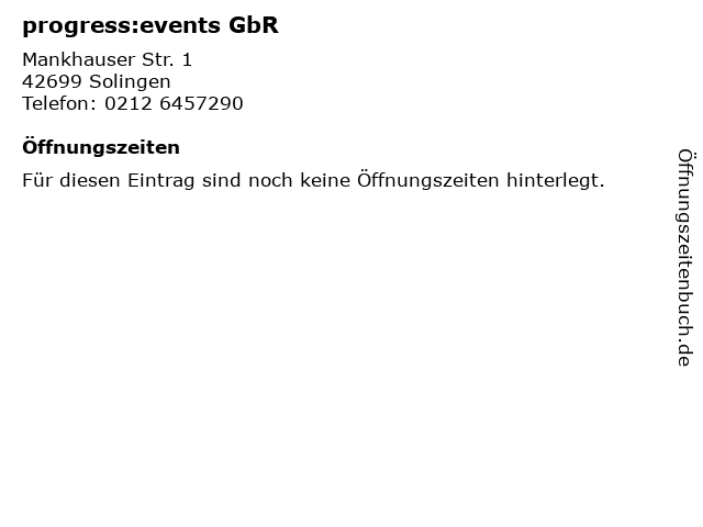 progress:events GbR in Solingen: Adresse und Öffnungszeiten