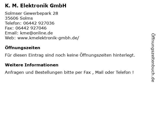 K. M. Elektronik GmbH in Solms: Adresse und Öffnungszeiten