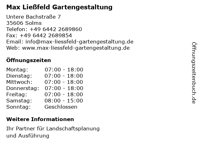 Max Ließfeld Gartengestaltung in Solms: Adresse und Öffnungszeiten