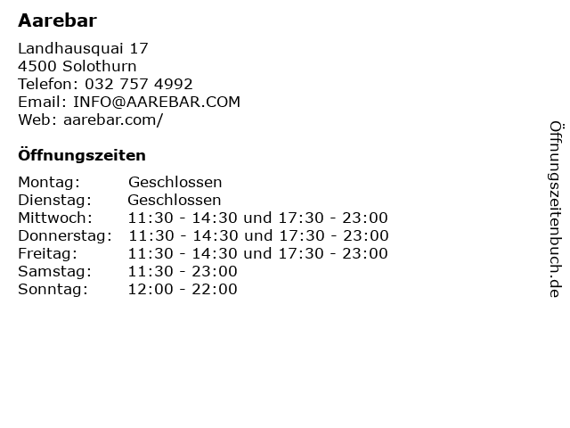 ᐅ Aarebar in Solothurn | Telefonnummer Öffnungszeiten Adresse