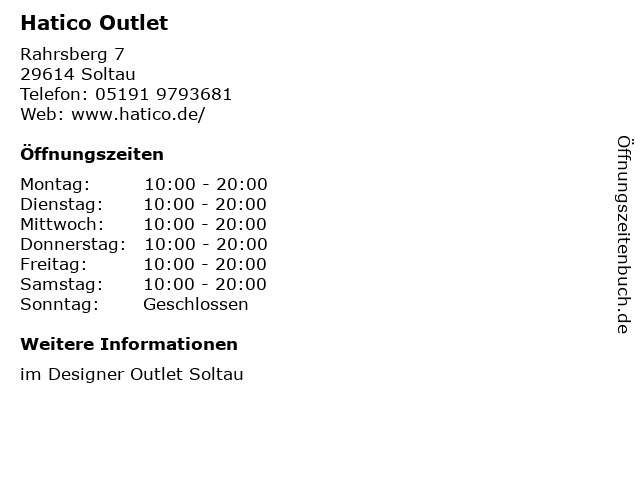 Hatico Outlet in Soltau: Adresse und Öffnungszeiten