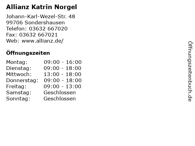 Allianz Katrin Norgel in Sondershausen: Adresse und Öffnungszeiten