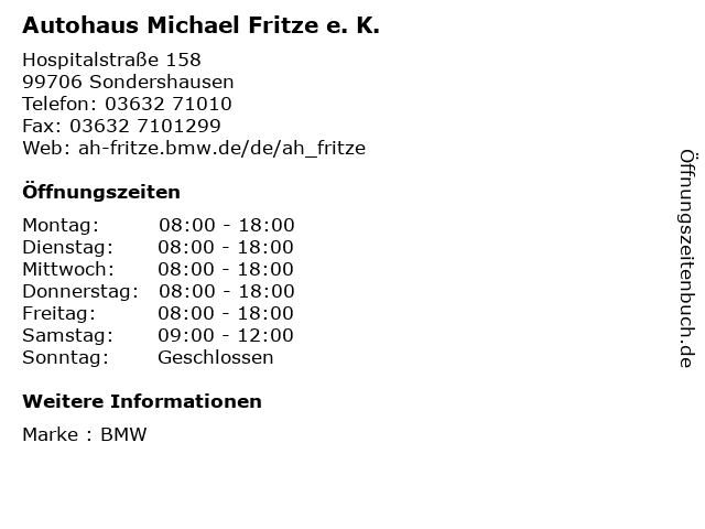 Autohaus Michael Fritze e. K. in Sondershausen: Adresse und Öffnungszeiten