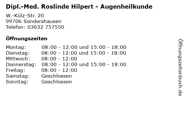 Dipl.-Med. Roslinde Hilpert - Augenheilkunde in Sondershausen: Adresse und Öffnungszeiten