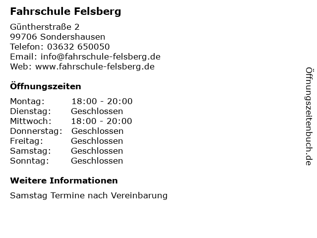 Fahrschule Felsberg in Sondershausen: Adresse und Öffnungszeiten